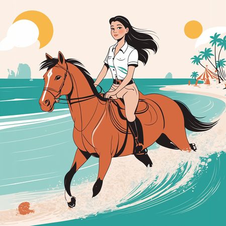 Free Horseback Riding On  Tropical Beach  AI Image