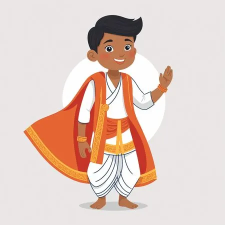 Free Indian Boy In Traditional Attire Waving  AI Image