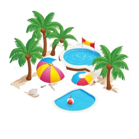 Free Isometric Beach Scene With Pools And Palm Trees  AI Image