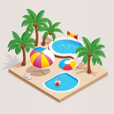 Free Isometric Beach Scene With Pools And Palm Trees  AI Image
