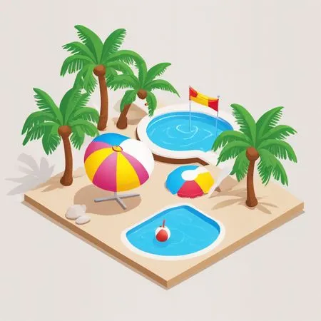 Free Isometric Beach Scene With Pools And Palm Trees  AI Image