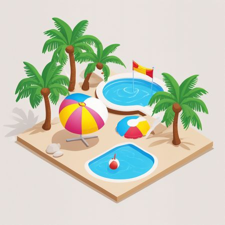 Free Isometric Beach Scene With Pools And Palm Trees  AI Image
