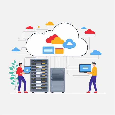 Free Personen, die an der Verwaltung von Cloud-Servern arbeiten  KI-Bild