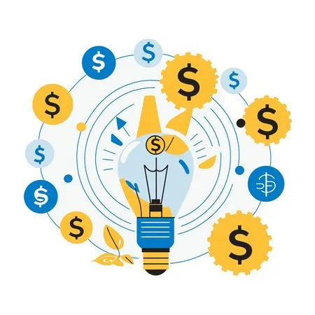 Free Lightbulb Surrounded By Financial Symbols And Gears  AI Image