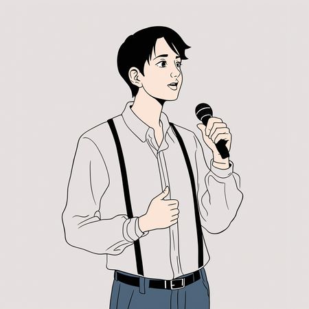 Free マイクを使って演奏する男性歌手  AI画像