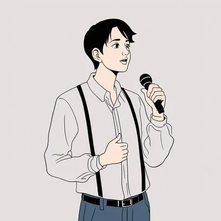 Free マイクを使って演奏する男性歌手  AI画像