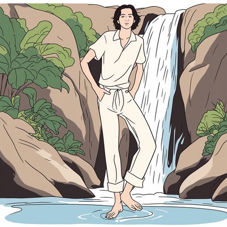 Free Man By Waterfall  AI Image