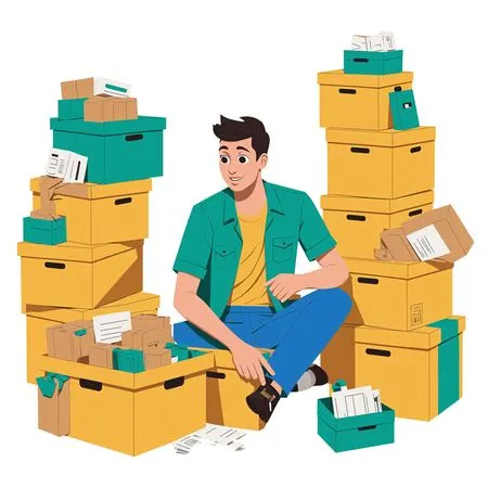 Free Man Organizing Boxes And Paperwork  AI Image