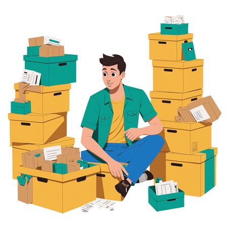 Free 箱や書類を整理する男性  AI画像