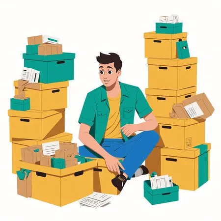 Free Man Organizing Boxes And Paperwork AI Image