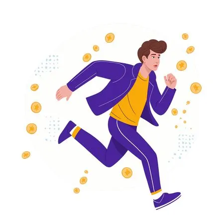 Free Man Running With Coins Surrounding Him  AI Image