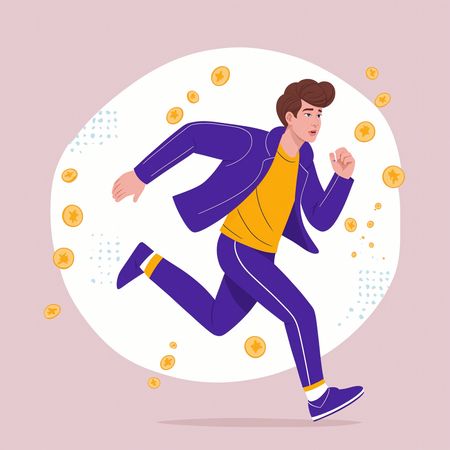 Free Man Running With Coins Surrounding Him  AI Image