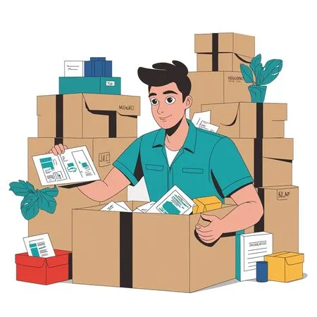 Free Man Sorting Documents In A Warehouse.  AI Image