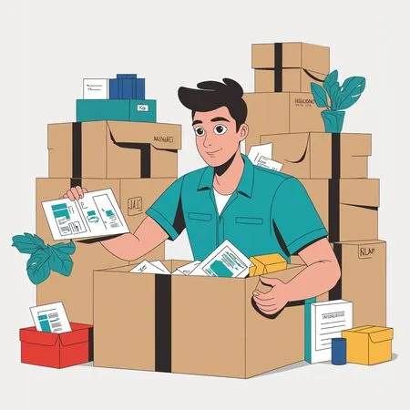 Free Man Sorting Documents In A Warehouse.  AI Image