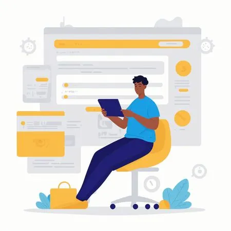 Free Man Using Tablet In Digital Workspace  AI Image