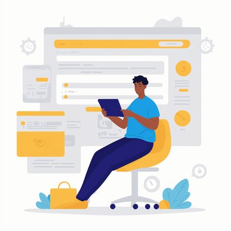 Free Man Using Tablet In Digital Workspace  AI Image