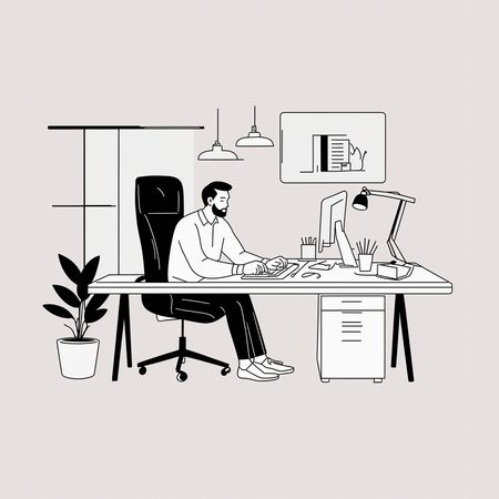 Free Man Working At  Office Desk  AI Image