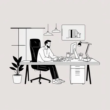 Free Man Working At  Office Desk  AI Image