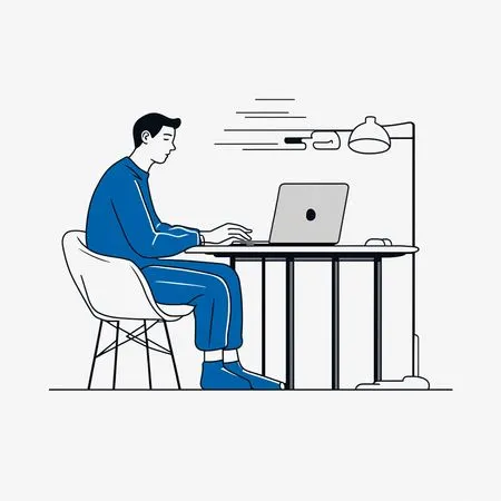 Free Man Working Remotely At Desk  AI Image