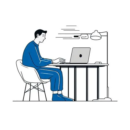 Free Man Working Remotely At Desk  AI Image