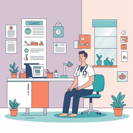 Free Médico masculino sentado en un consultorio médico  Imagen AI