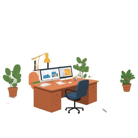Free Modern Office Workspace With Desk and Bookshelf  AI Image