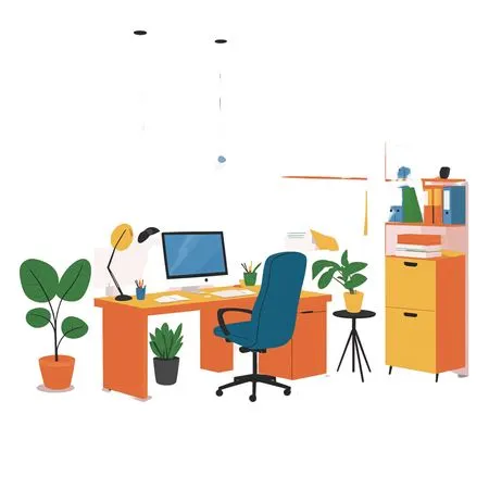 Free Modern Office Workspace With Plants and Computer  AI Image