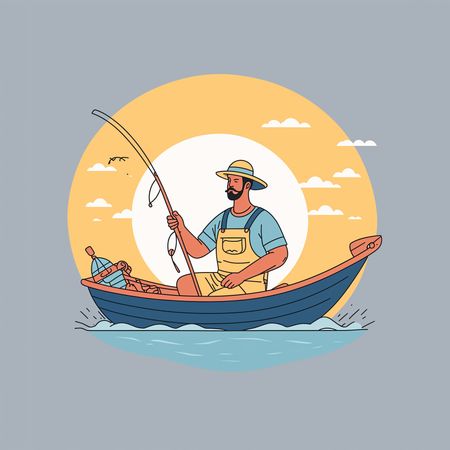 Free Pêcheur en bateau en mer avec une canne à pêche  Image IA