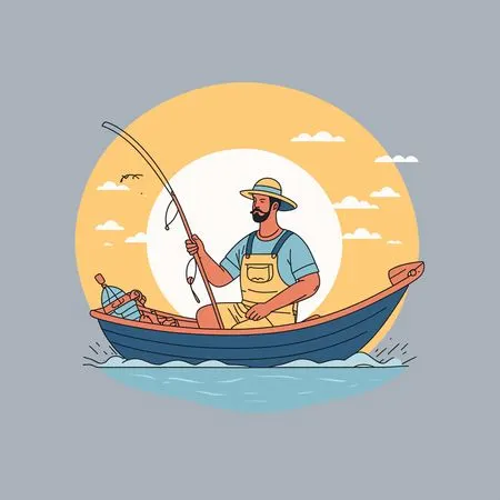 Free Pêcheur en bateau en mer avec une canne à pêche  Image IA