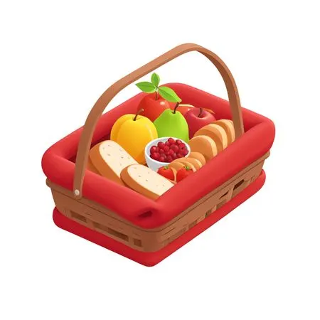 Free Picnic Basket With Fruits And Bread  AI Image