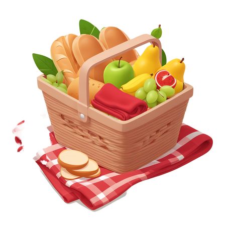 Free Picnic Basket With Fruits And Bread  AI Image
