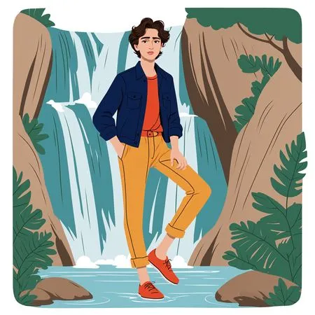 Free Poses juveniles con estilo junto a la cascada  Imagen AI