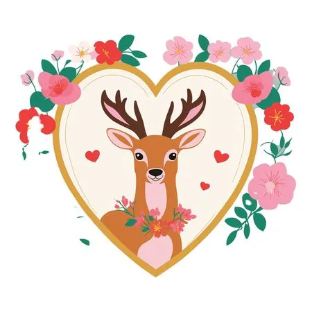 Free Romantic Deer In Floral Heart Frame  AI Image