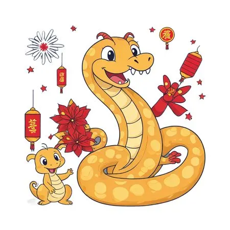 Free Serpent et dragon célébrant avec des lanternes chinoises  AI Image