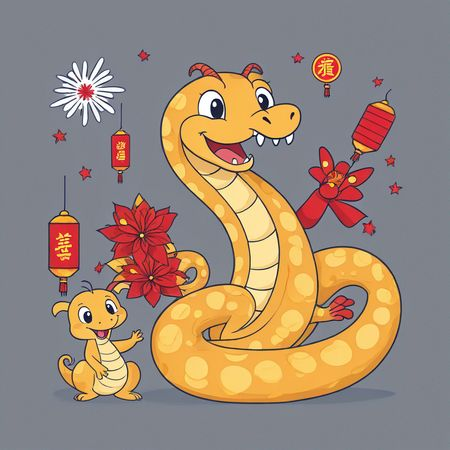 Free Serpente e Dragão Celebrando com Lanternas Chinesas  AI Image