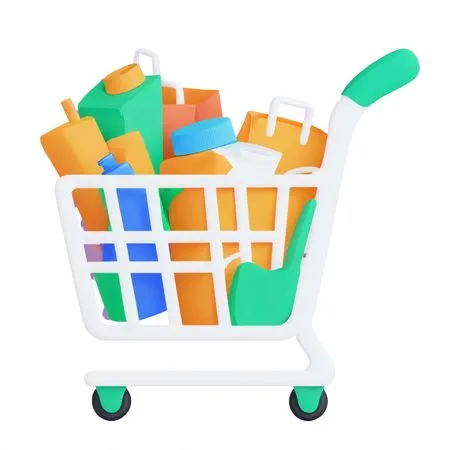 Free Shopping Cart With Groceries AI Image