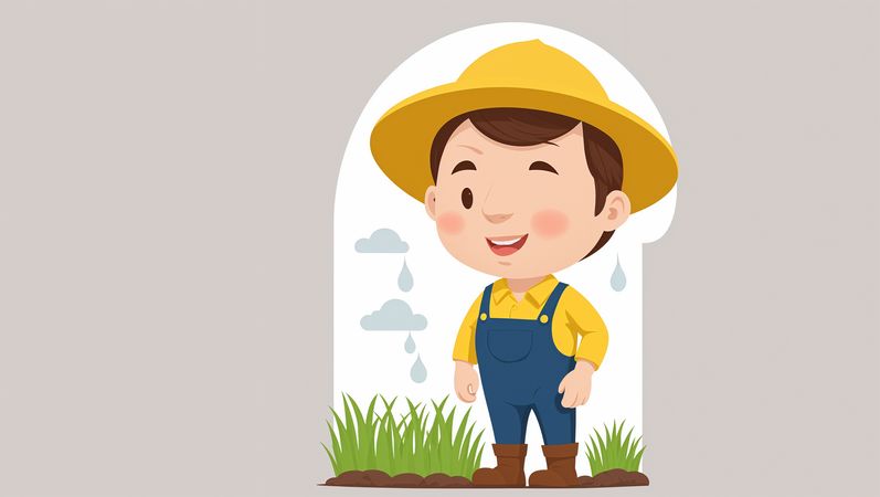 Free Smiling Child Farmer In Rain  AI Image