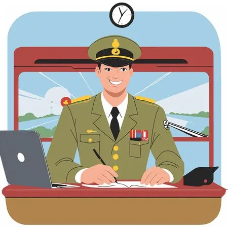 Free Smiling Military Officer On Train  AI Image