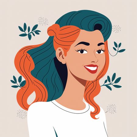 Free Smiling Woman With Floral Elements  AI Image