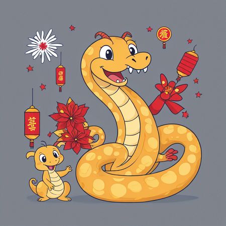 Free Snake And Dragon Celebrating With Chinese Lanterns  AI Image