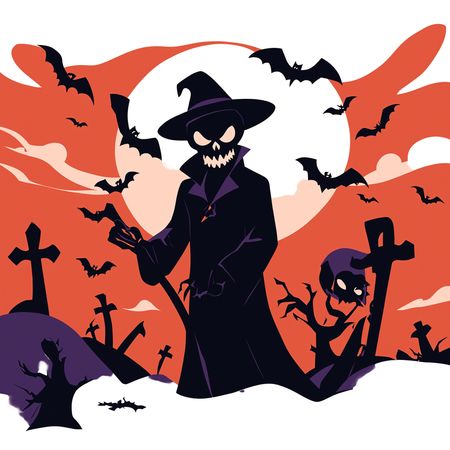 Free Spooky Scarecrow In Graveyard At Night  AI Image