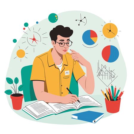 Free Student Studying With Books And Charts  AI Image