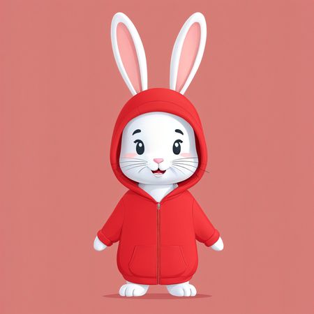 Free Niedliches Häschen in einem roten Kapuzenpullover  KI-Bild