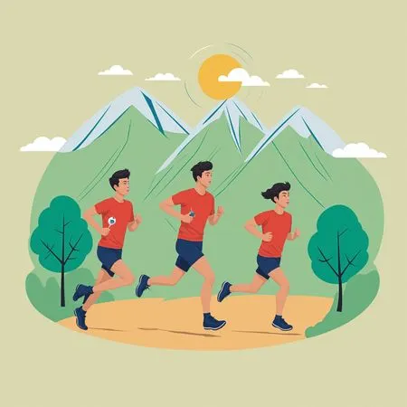 Free Three People Running In A Mountainous Landscape  AI Image