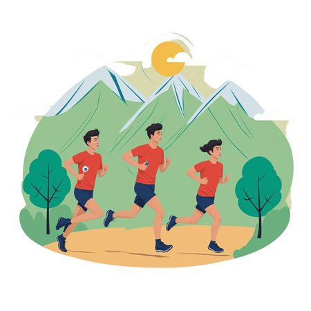 Free Three People Running In A Mountainous Landscape  AI Image