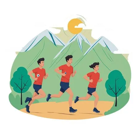 Free Three People Running In A Mountainous Landscape  AI Image