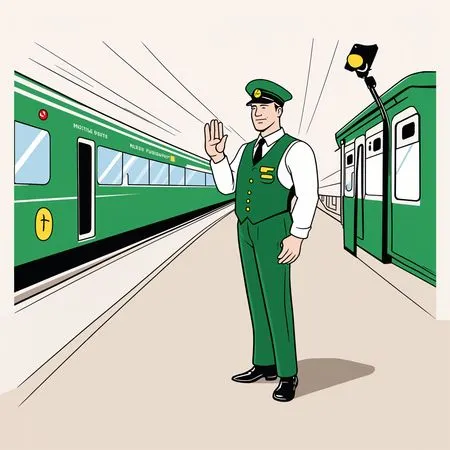 Free Train Conductor At Station  AI Image
