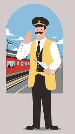Free Train Conductor Waving At Station  AI Image