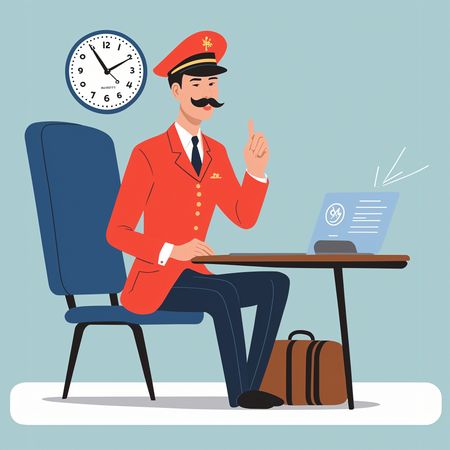 Free Train Conductor Working On Laptop At Desk  AI Image
