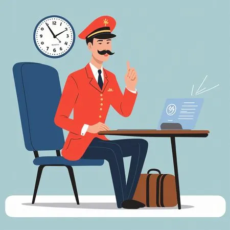 Free Train Conductor Working On Laptop At Desk  AI Image